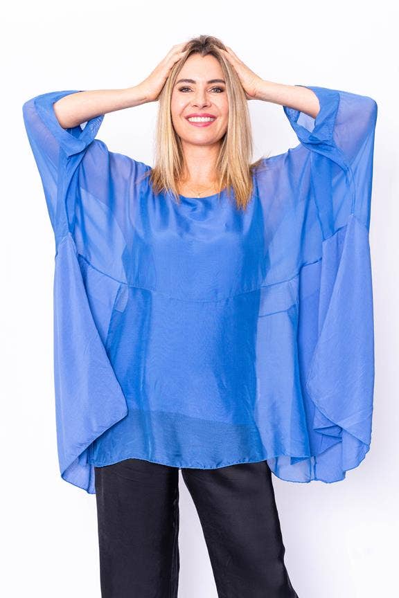 Amberley -Royal Blue- Italian Silk Batwing Top