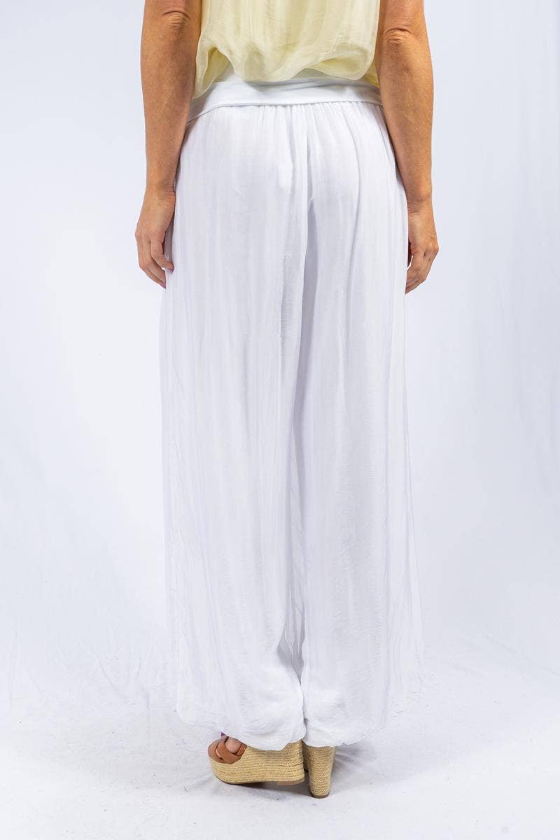 The Italian Closet Faustina White Italian Silk Pants