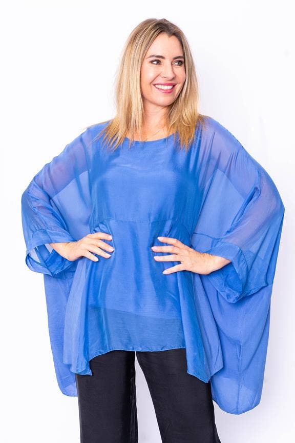 Amberley -Royal Blue- Italian Silk Batwing Top