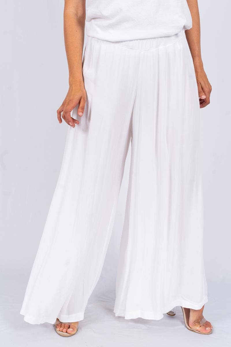 The Italian Closet Dolce Crepe White Wide Leg Trousers