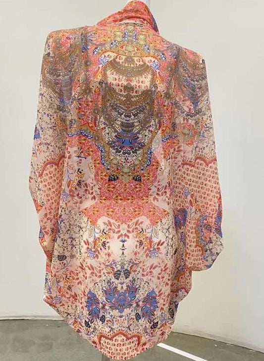 Gigi & Ella Exclusive Print Pink Short Cape / Cover Up