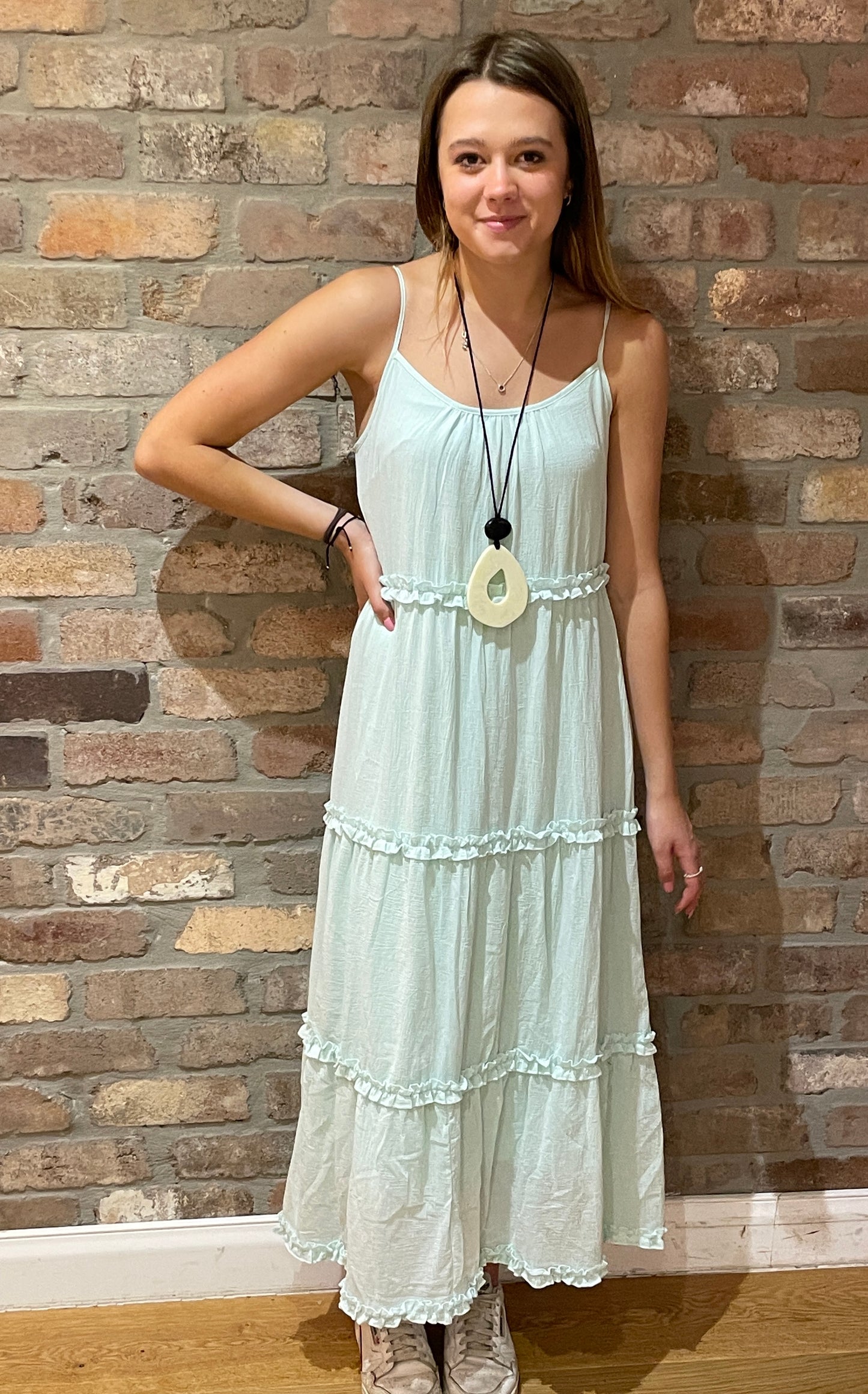 Mint Green Adjustable Strappy Boho Style Maxi Dress