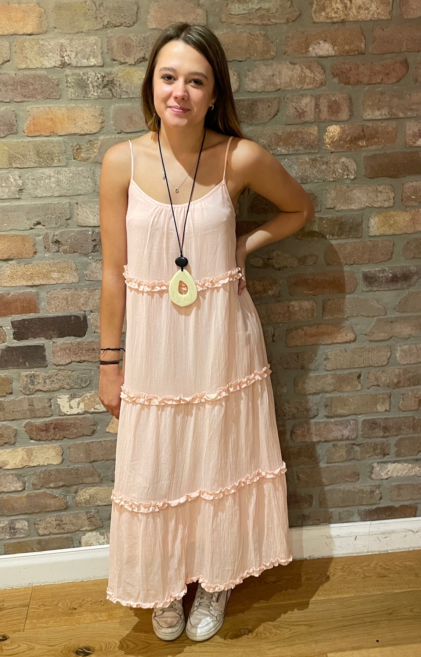 Pink Adjustable Strappy Boho Style Maxi Dress