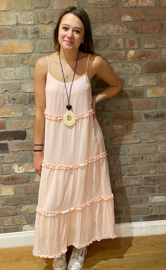 Pink Adjustable Strappy Boho Style Maxi Dress