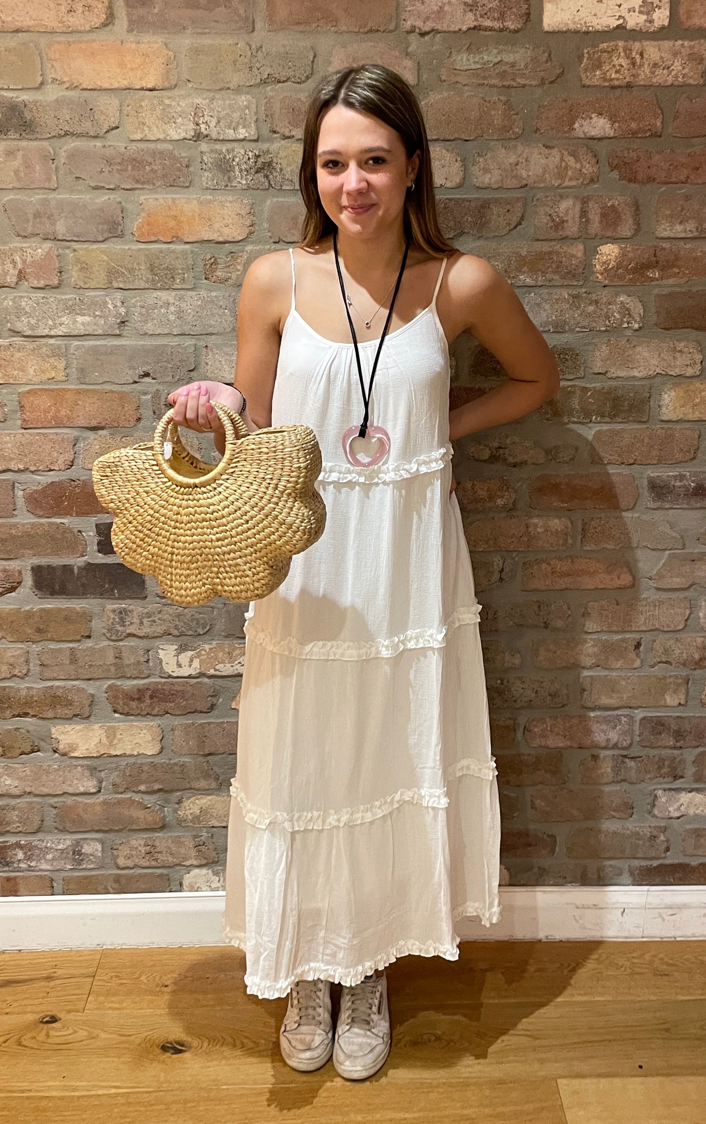 White Adjustable Strappy Boho Style Maxi Dress