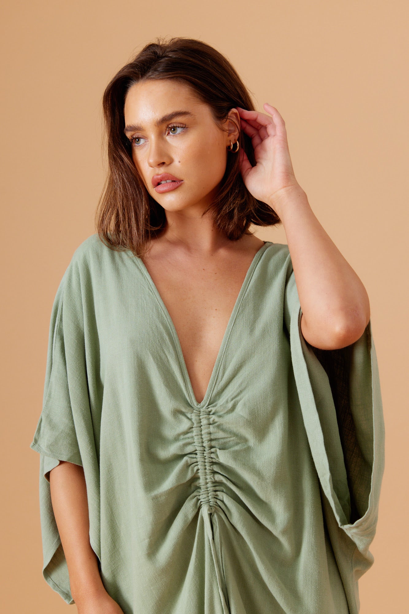 BTL Sienna Sage Coloured Linen Mix Kaftan