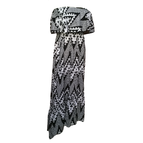 Monochrome Zig Zag Print Strapless Midi to Maxi Dress