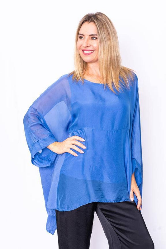Amberley -Royal Blue- Italian Silk Batwing Top