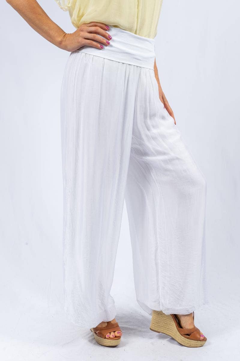 The Italian Closet Faustina White Italian Silk Pants