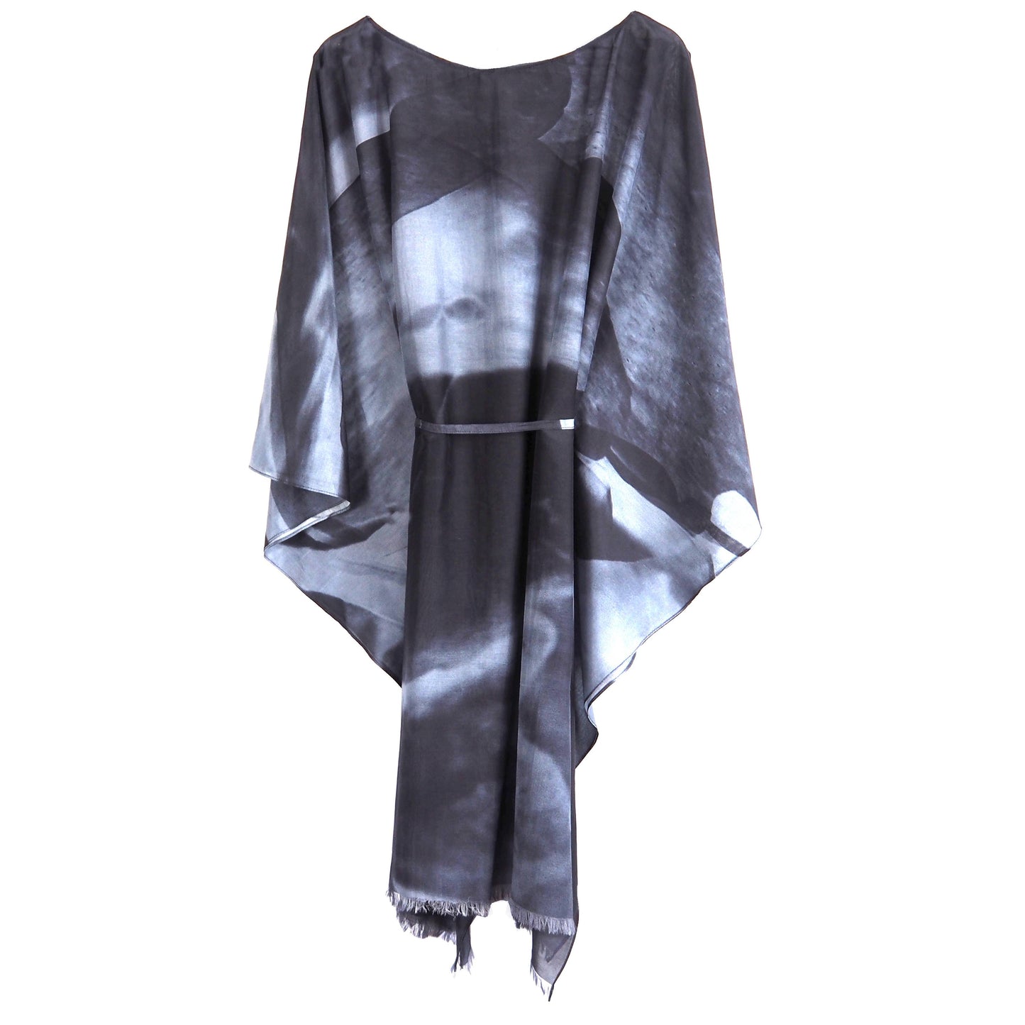 Silk Art Scarves Black and White Hydrangea Kaftan