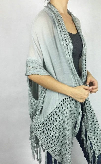 Silver Grey Crochet Kimono Cape