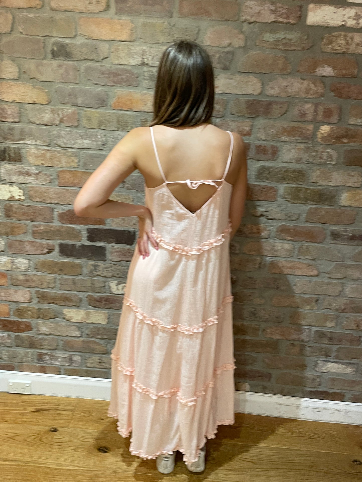 Pink Adjustable Strappy Boho Style Maxi Dress